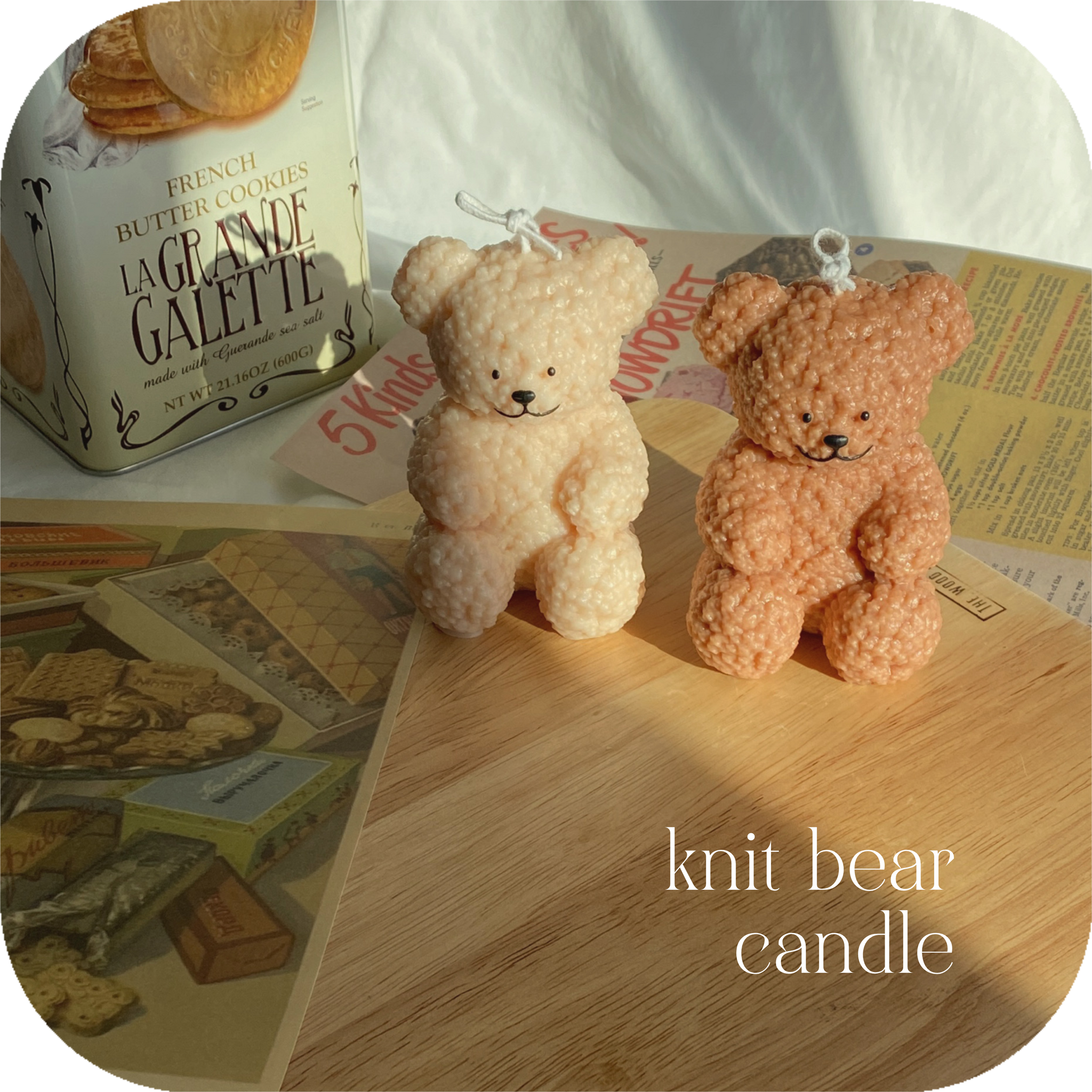 knit bear candle